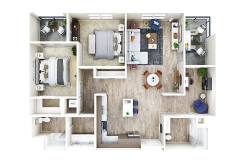 Floor plan for 2 beds, 2 baths, 1279 sqft